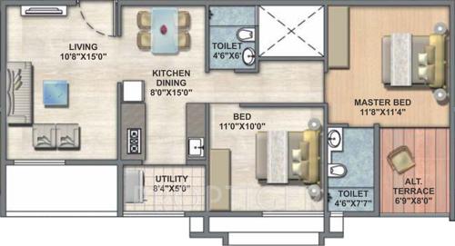 Thakker Belleza (2BHK+2T (1,050 sq ft) 1050 sq ft) Thakker Belleza (2BHK+2T (1,050 sq ft) 1050 sq ft)