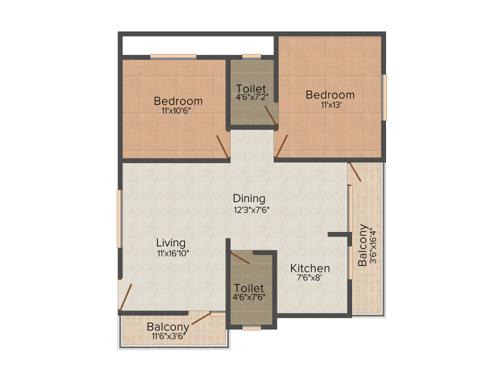 Lakshaya Lakshya Homes (2BHK+2T (1,010 sq ft) 1010 sq ft)