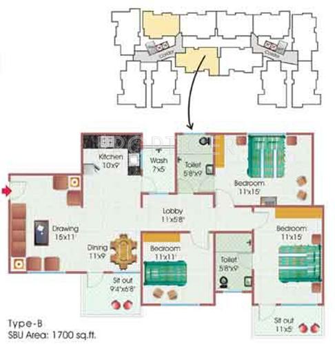 RSR Housing and Construction Pvt Ltd Opel Regency (3BHK+3T (1,700 sq ft) 1700 sq ft)