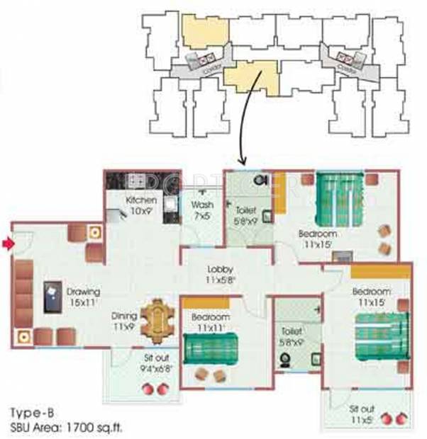 RSR Housing and Construction Pvt Ltd Opel Regency (3BHK+3T (1,700 sq ft) 1700 sq ft)