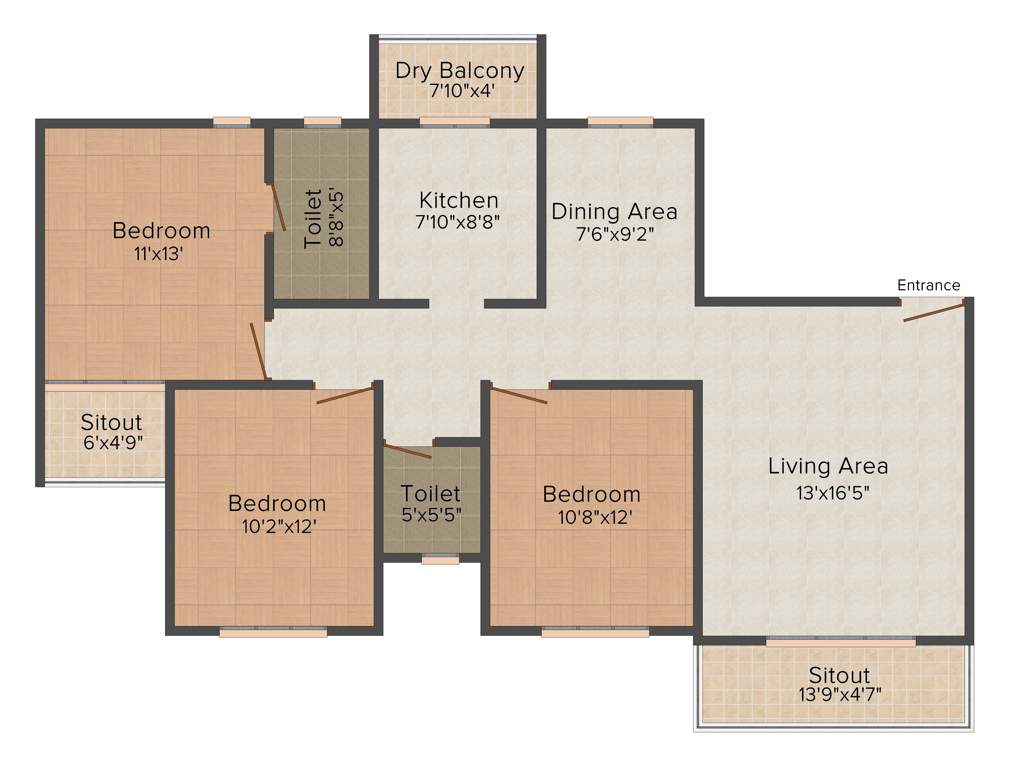 Global Megaventure Pvt Ltd Olaan 3BHK+3T (1,037 sq ft)