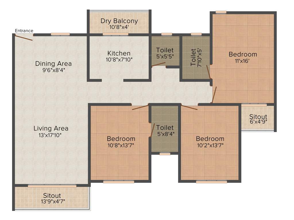 Global Megaventure Pvt Ltd Olaan 3BHK+3T (1,225 sq ft)