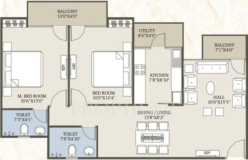 Sterling Pride City Apartment (2BHK+2T (813 sq ft) 813 sq ft)