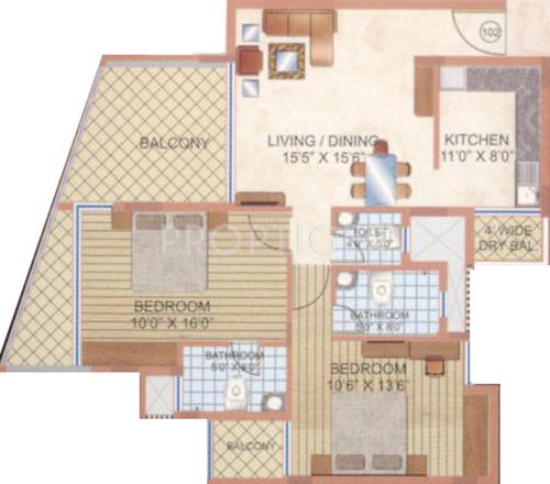 Standard Nakshatra Apartment (2BHK+2T (1,350 sq ft) 1350 sq ft)