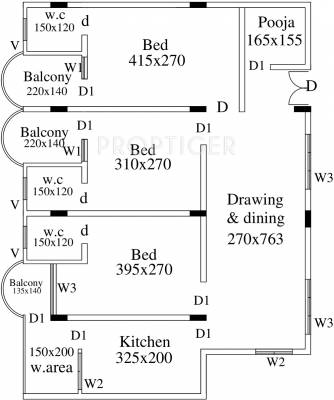 Top Tulip (3BHK+3T (1,150 sq ft) + Pooja Room 1150 sq ft)