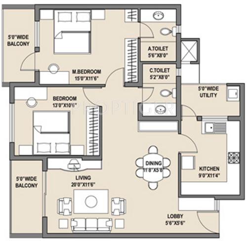 Adarsh Palm Retreat Daffodils (2BHK+2T (1,320 sq ft) 1320 sq ft)