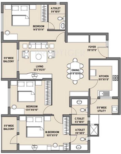 Adarsh Palm Retreat Daffodils (3BHK+3T (1,695 sq ft) 1695 sq ft)