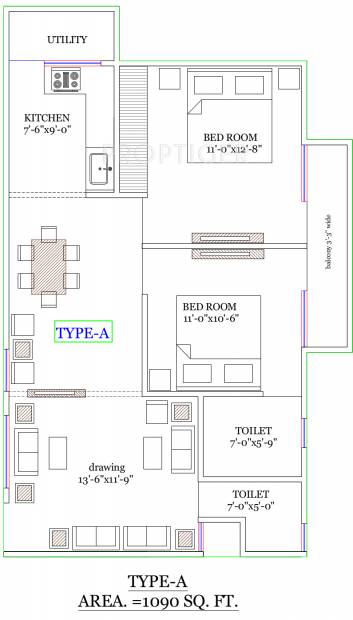 Nirmala Nirmala Tower (2BHK+2T (1,090 sq ft) 1090 sq ft)