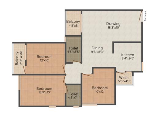 Aakriti Aquacity Narmada (3BHK+3T (1,306 sq ft) 1306 sq ft)