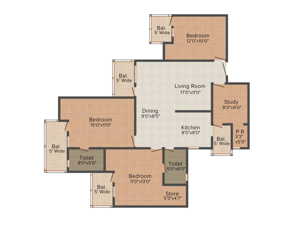 Gaursons 11th Avenue (3BHK+2T (1,600 sq ft) + Study Room 1600 sq ft)