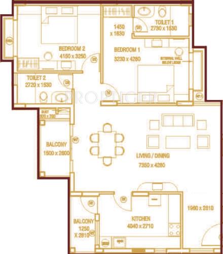 Milroc Kadamba (2BHK+2T (1,270 sq ft) 1270 sq ft)
