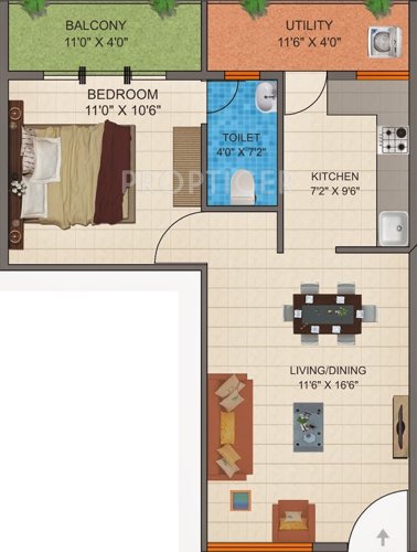 Evershine Vrindavan (1BHK+1T (697 sq ft) 697 sq ft)