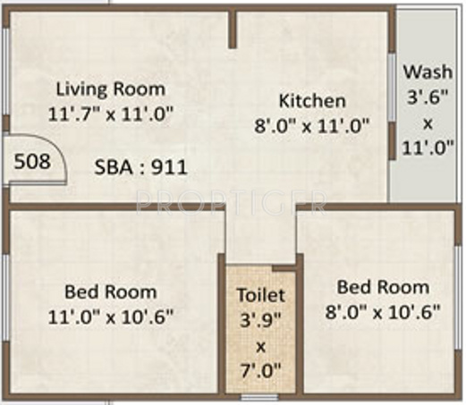 Shiv Kashidham Residency Apartment (2BHK+1T (911 sq ft) 911 sq ft)