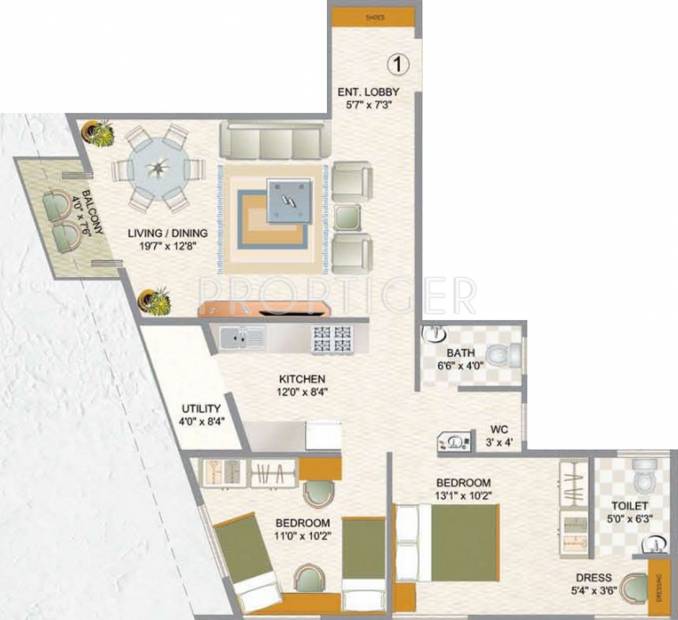 Jineshwar The Wave (2BHK+2T (1,083 sq ft) 1083 sq ft)