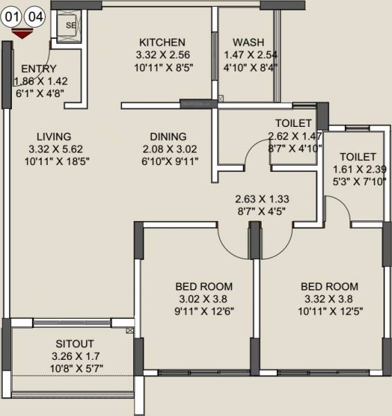 Pride Enchanta (2BHK+2T (1,175 sq ft) 1175 sq ft) Pride Enchanta (2BHK+2T (1,175 sq ft) 1175 sq ft)