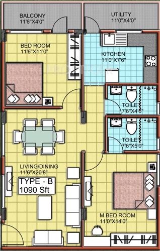 Griha Imperial Indraprastha (2BHK+2T (1,090 sq ft) 1090 sq ft)