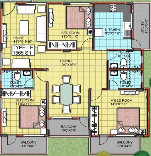 Griha Imperial Indraprastha (3BHK+3T (1,565 sq ft) 1565 sq ft)