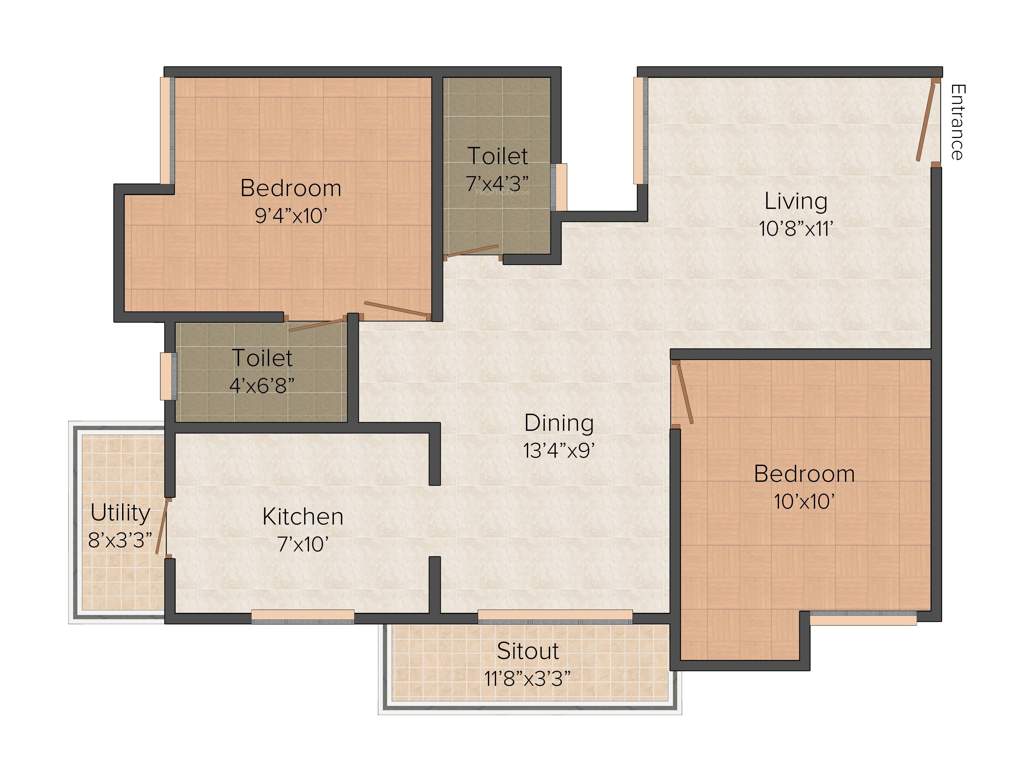 Kirthika Pavilion (2BHK+2T (964 sq ft) 964 sq ft)