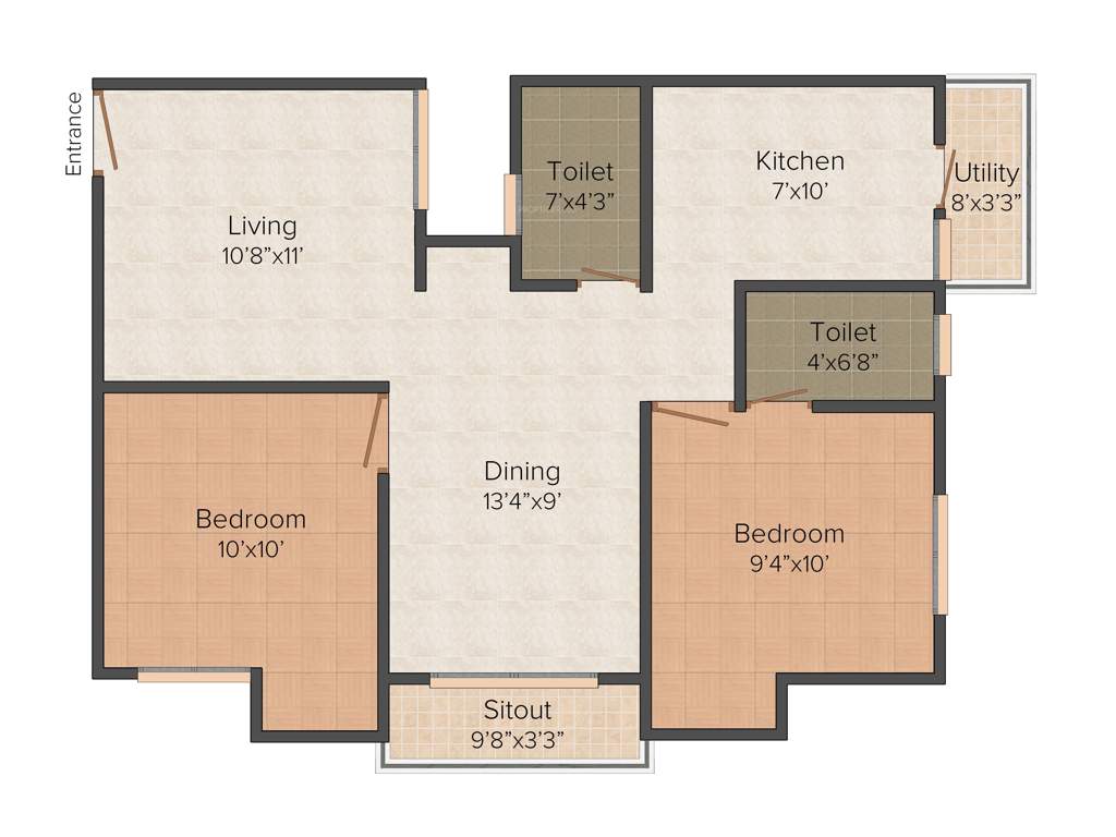 Kirthika Pavilion (2BHK+2T (949 sq ft) 949 sq ft)