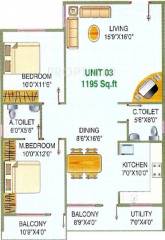 SLV J M Residency (2BHK+2T (1,195 sq ft) 1195 sq ft)