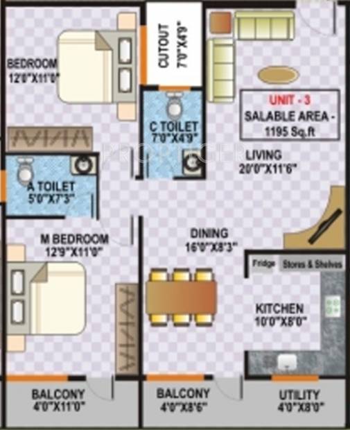 Nishitas Millennium (2BHK+2T (1,195 sq ft) 1195 sq ft)