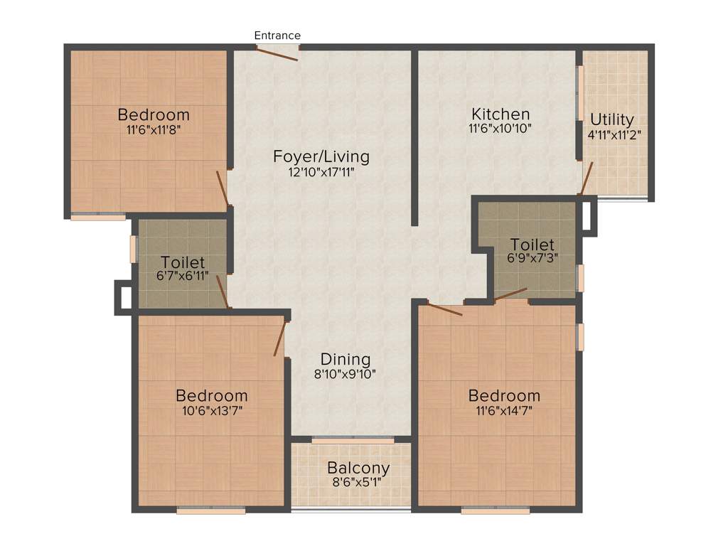 Brahma Grandeur (3BHK+3T (1,365 sq ft) 1365 sq ft)