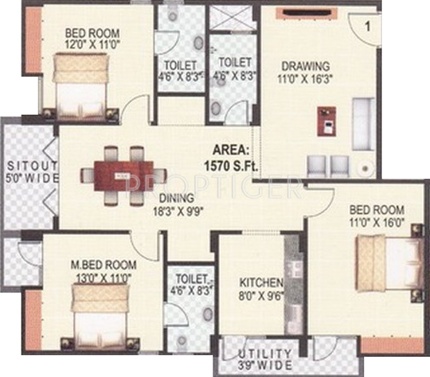 1570 Sq Ft 3 Bhk 3t Apartment For Sale In Jayalakshmi Builders 