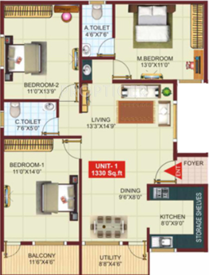Shakthi Karishma Palace (3BHK+2T (1,330 sq ft) 1330 sq ft)