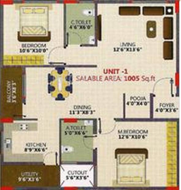 Reality Mytri Enclave (2BHK+2T (1,005 sq ft) 1005 sq ft)