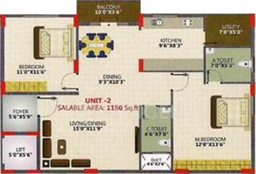 Reality Mytri Enclave (2BHK+2T (1,150 sq ft) 1150 sq ft)