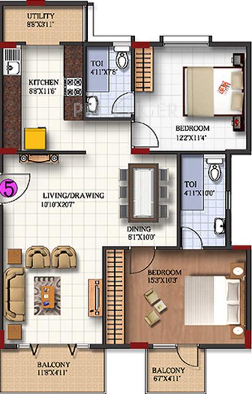 Obel Banjara (2BHK+2T (1,265 sq ft) 1265 sq ft)
