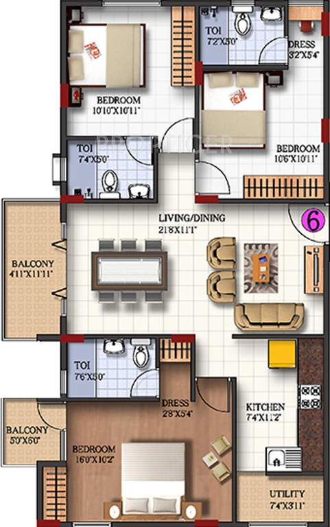 Obel Banjara (3BHK+3T (1,380 sq ft) 1380 sq ft)