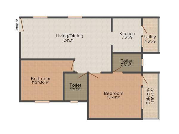 Opera Brindavan (2BHK+2T (1,130 sq ft) 1130 sq ft)