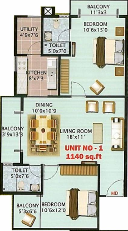 Nandi Jewels (2BHK+2T (1,140 sq ft) 1140 sq ft)