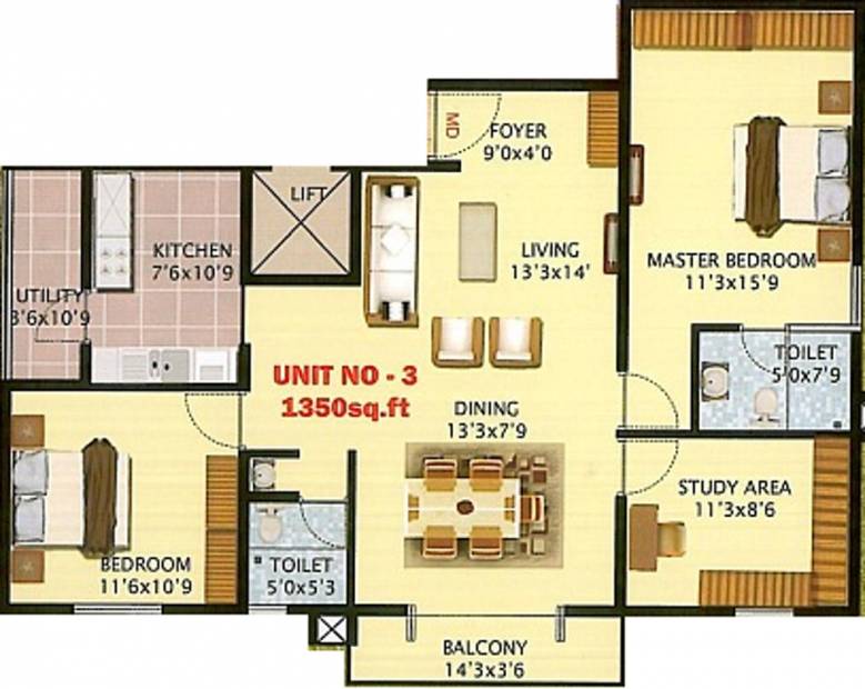 Nandi Jewels (2BHK+2T (1,350 sq ft) + Study Room 1350 sq ft)