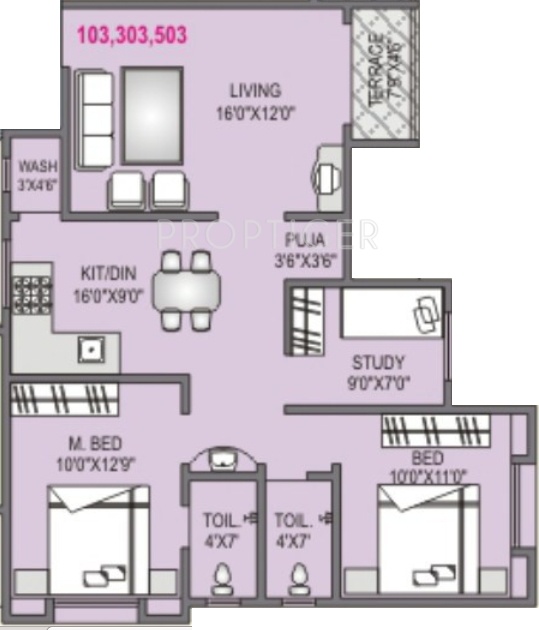 A P Akshay Flora (2BHK+2T (1,044 sq ft)   Study Room 1044 sq ft)