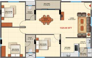 Purva Apurva Elite (3BHK+2T (1,325 sq ft) 1325 sq ft)