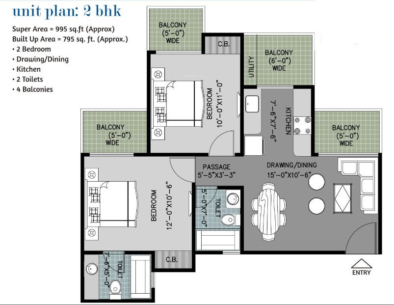Arihant Ambar (2BHK+2T (995 sq ft) 995 sq ft)