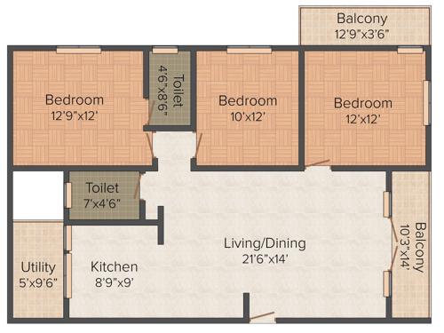  Paradise (3BHK+2T (1,410 sq ft) 1410 sq ft)