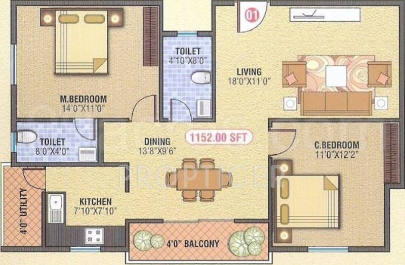  Nava Siri Apartment (2BHK+2T (1,152 sq ft) 1152 sq ft)