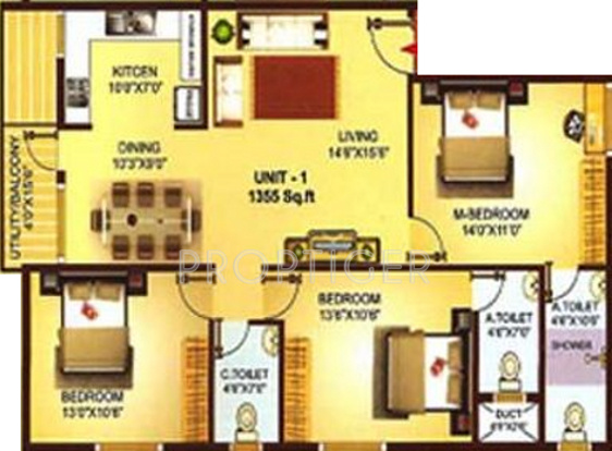 Lavanyaa SV Residency (3BHK+3T (1,355 sq ft) 1355 sq ft)