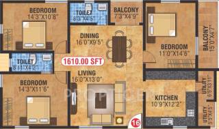 NCN Gold (3BHK+2T (1,610 sq ft) 1610 sq ft)
