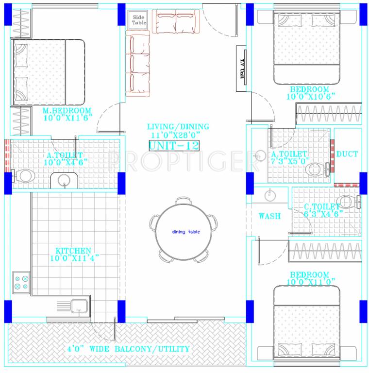 Satkeerthi Symphony (3BHK+3T (1,266 sq ft) 1266 sq ft)