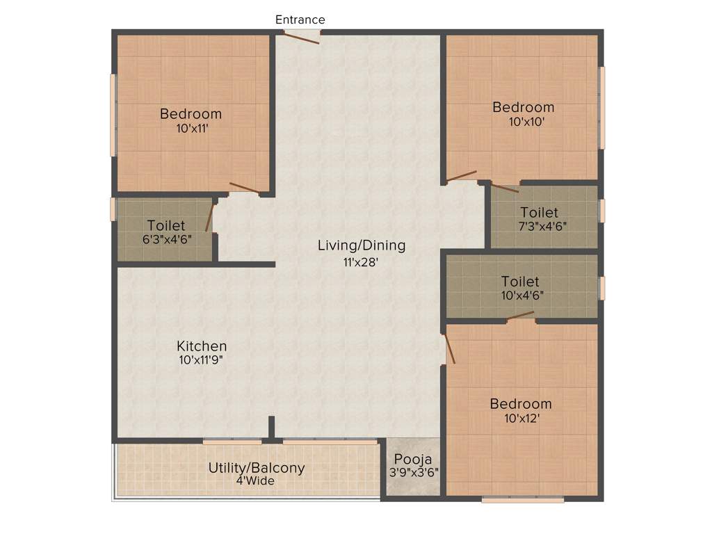 Satkeerthi Symphony (3BHK+3T (1,285 sq ft)   Pooja Room 1285 sq ft)