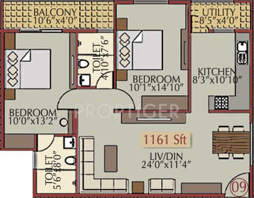 Pioneer Moonstone (2BHK+2T (1,161 sq ft) 1161 sq ft)