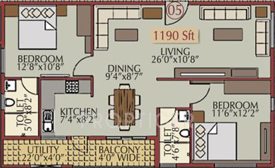 Pioneer Moonstone (2BHK+2T (1,190 sq ft) 1190 sq ft)