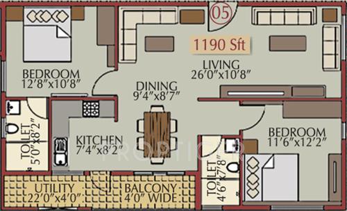 Pioneer Moonstone (2BHK+2T (1,190 sq ft) 1190 sq ft)