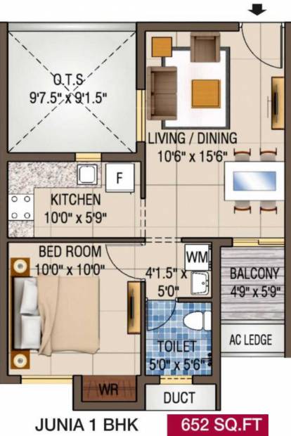 Alliance Galleria Residences (1BHK+1T (652 sq ft) 652 sq ft)