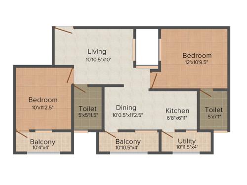 Vestaa Sai Krupa (2BHK+2T (905 sq ft) 905 sq ft)