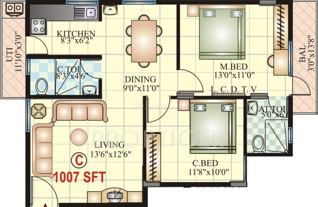 Vaishnavi Prakash Emerald (2BHK+2T (1,007 sq ft) 1007 sq ft) Vaishnavi Prakash Emerald (2BHK+2T (1,007 sq ft) 1007 sq ft)